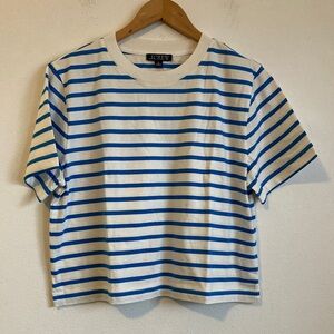 J. Crew Relaxed premium-weight cropped T-shirt in stripe Medium Blue